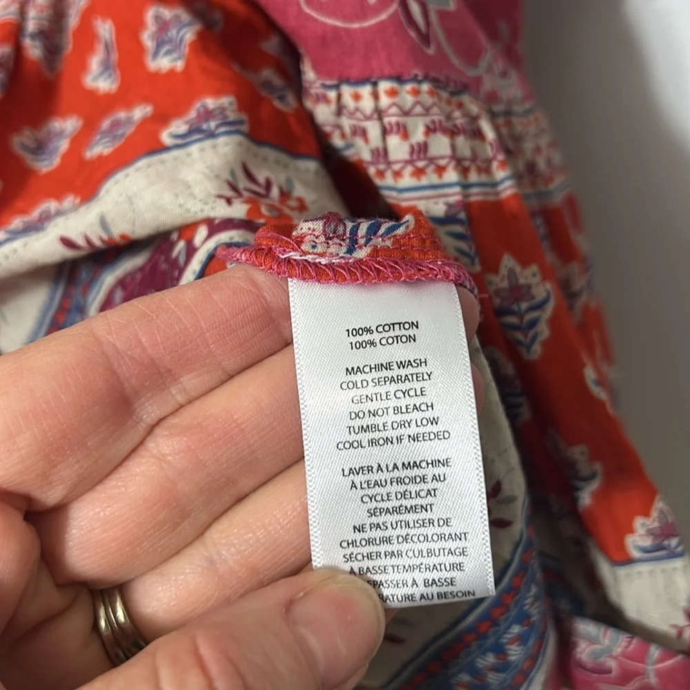 Beach Lunch Lounge Womens Nica Square Neck Printed Button-Down Top Boho Blouse S - Picture 4 of 5